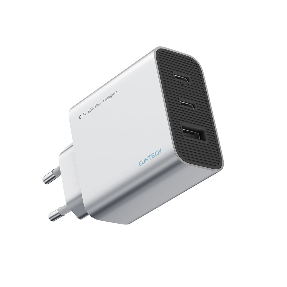 Cuktech 65W GaN 2xUSB-C 1xUSB-A Wall Charger - Grå