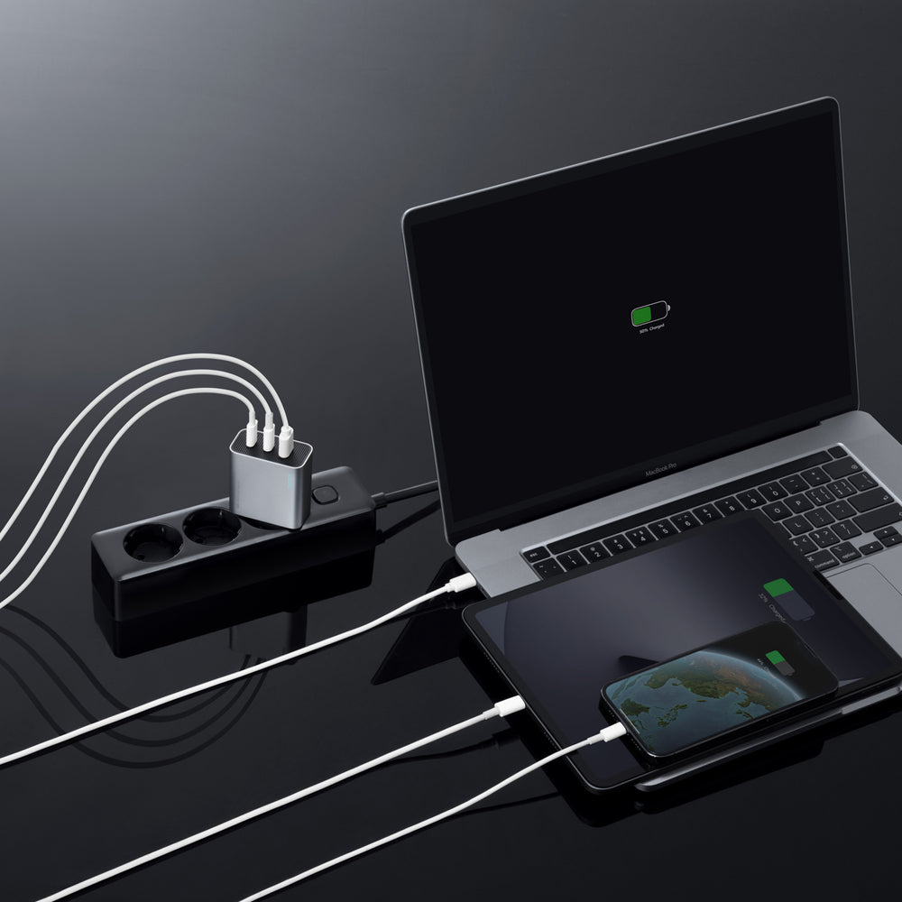 Cuktech 65W GaN 2xUSB-C 1xUSB-A Wall Charger - Grå