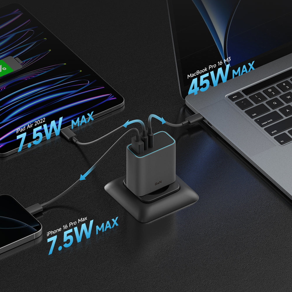 Cuktech CUKAD653EUGR 65W GaN Wall Charger 2 x USB-C 1 x USB-A - Grå