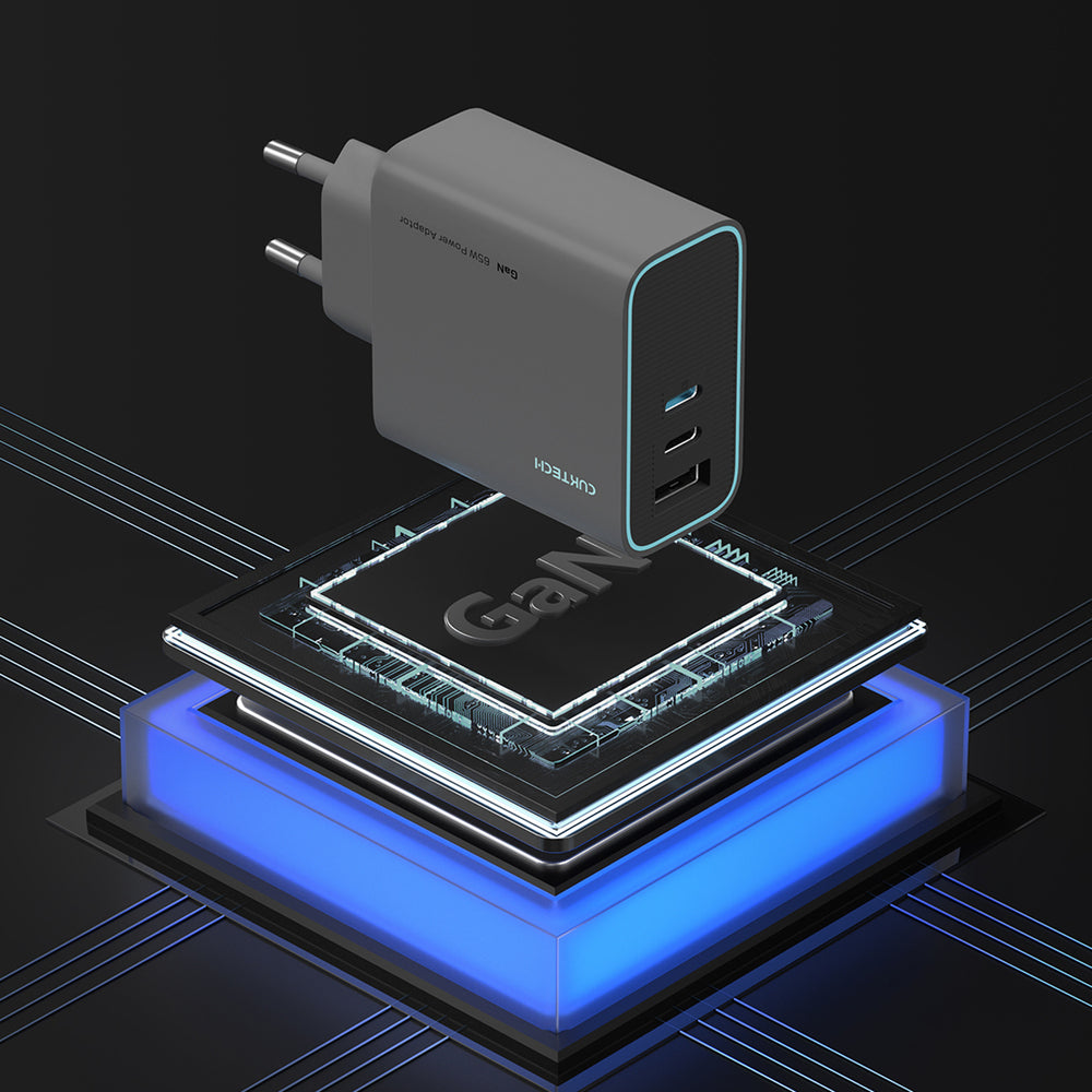Cuktech CUKAD653EUGR 65W GaN Wall Charger 2 x USB-C 1 x USB-A - Grå