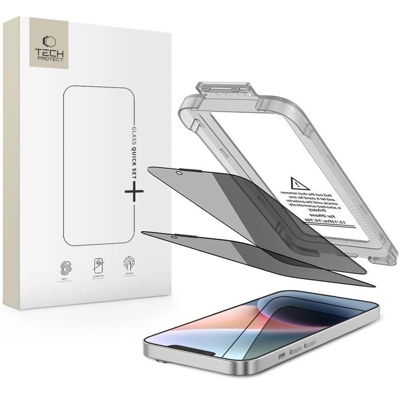 Tech-Protect Quick Set Spy+ Privacy Glass 2-pack for iPhone 13 / 13 Pro / 14 / 16e