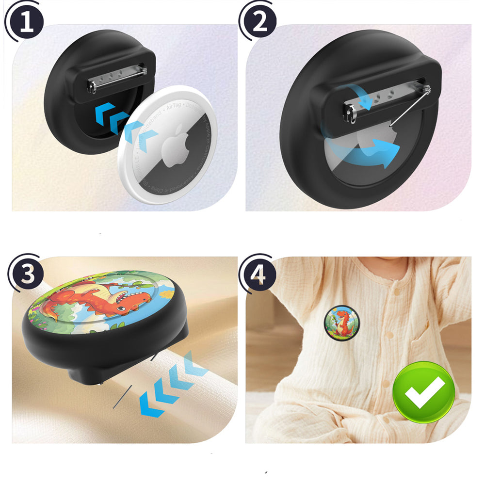 AirTag-mærkefoder - sort med dinosaurindtryk