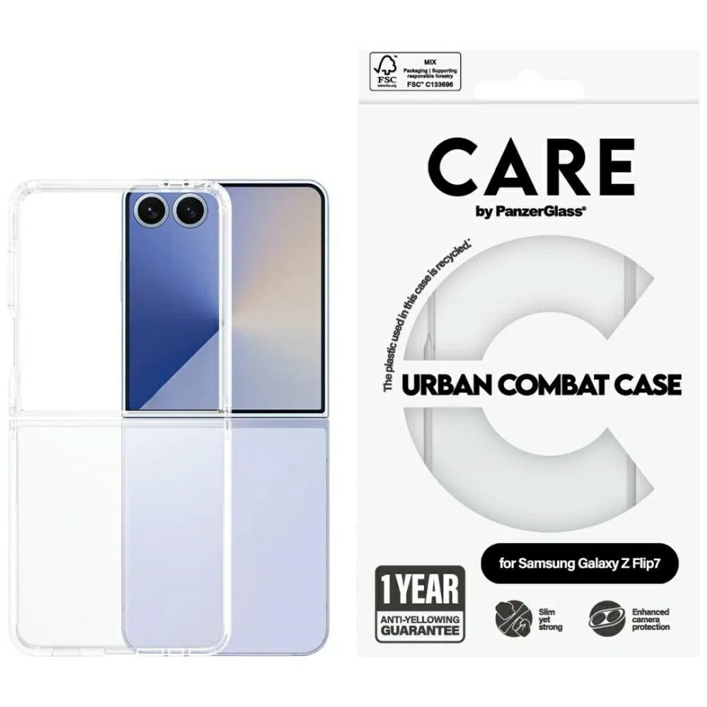 CARE af PanzerGlass Flagship Urban Combat Case til Samsung Galaxy Z Flip 7 - Transparent