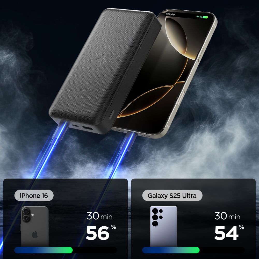 Spigen EA3020 20000mAh 30W Power Bank - sort