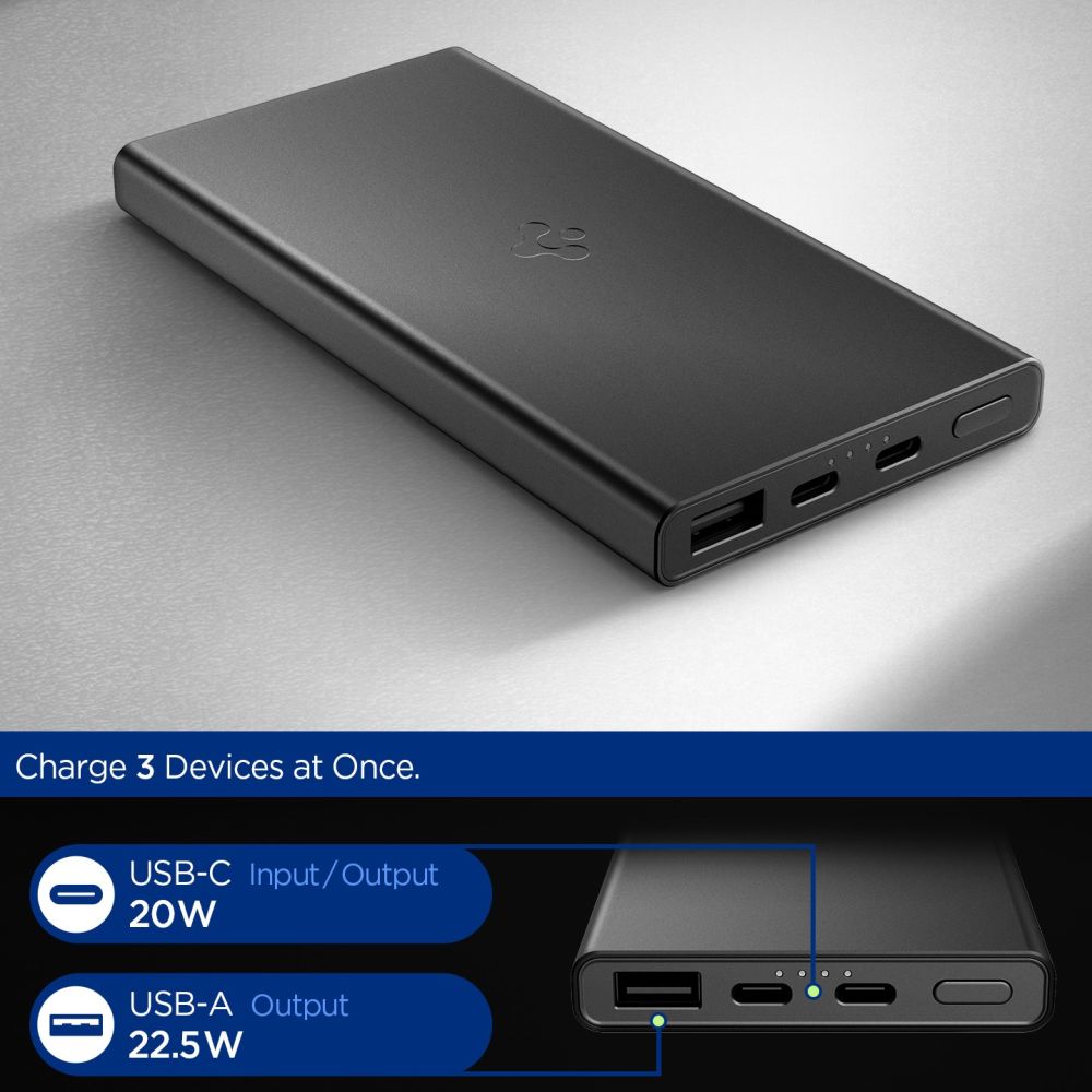 Spigen Essential EA2210 Power Bank 10000 mAh 22.5W - sort