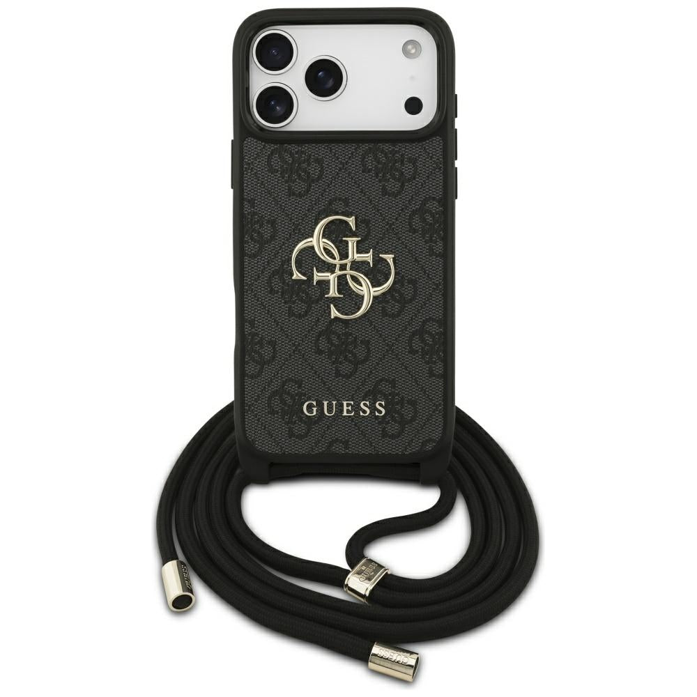 Guess 4G Big Logo Cord Stap Crossbody Case for iPhone 17 Pro Max - Black