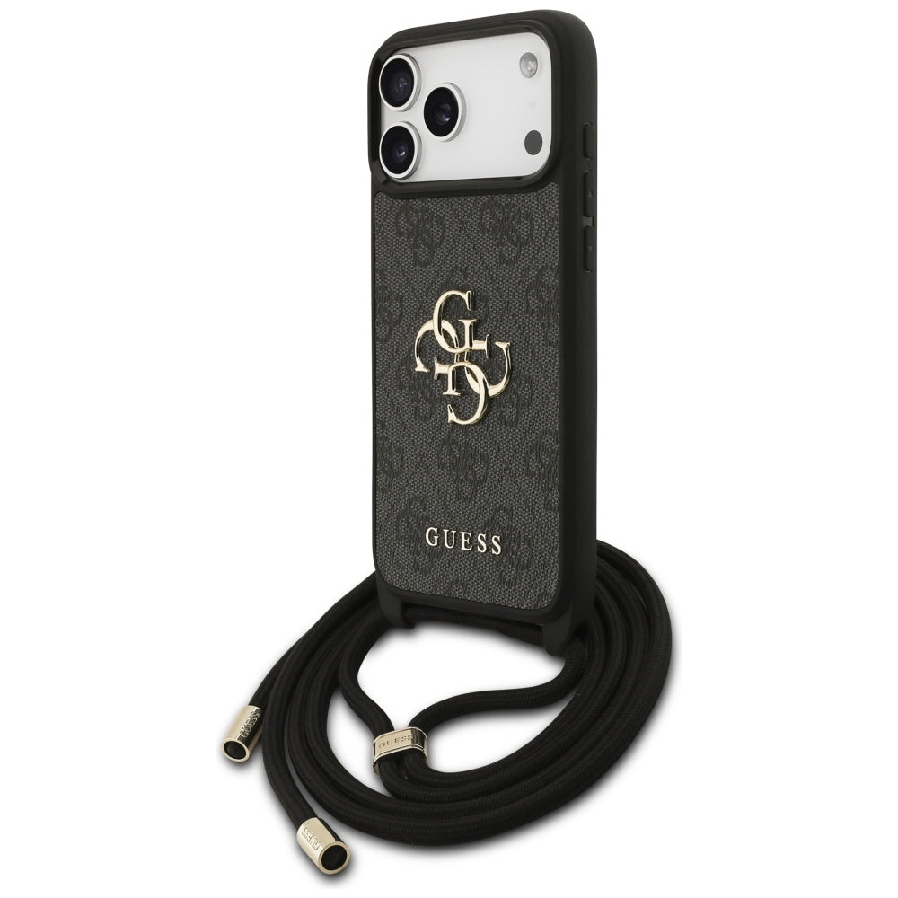 Guess 4G Big Logo Cord Stap Crossbody Case for iPhone 17 Pro Max - Black