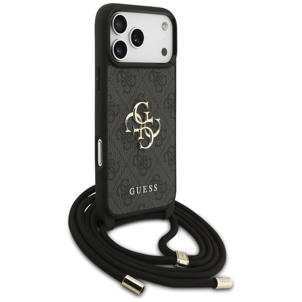 Guess 4G Big Logo Cord Stap Crossbody Case for iPhone 17 Pro Max - Black