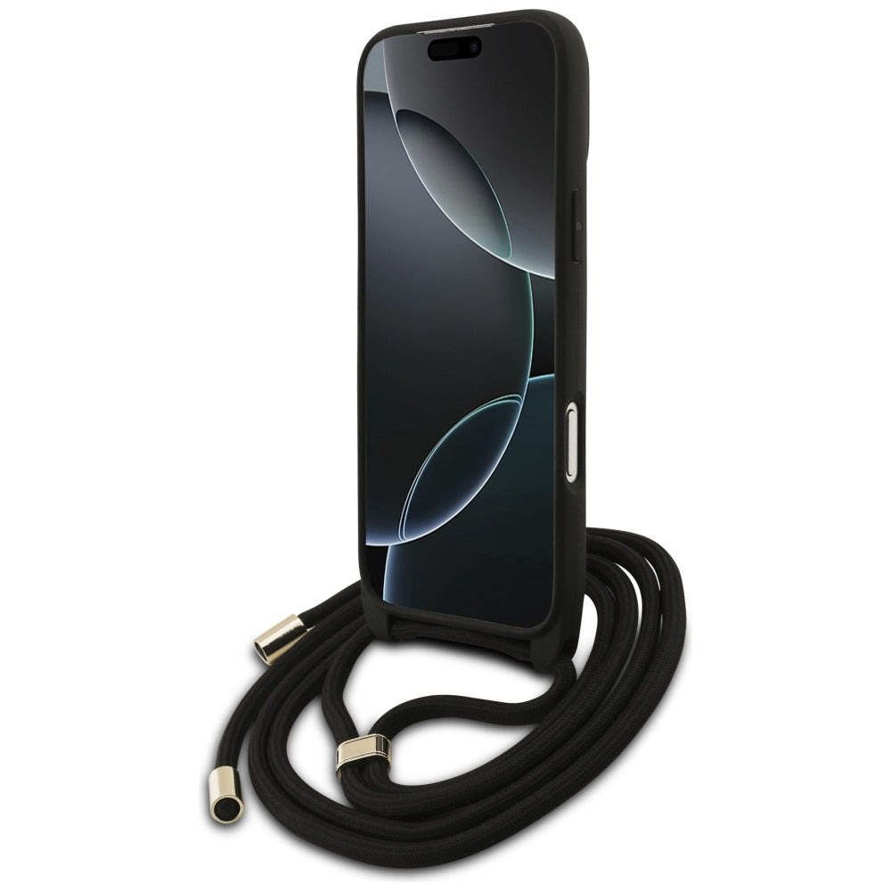 Guess 4G Big Logo Cord Stap Crossbody Case for iPhone 17 Pro Max - Black