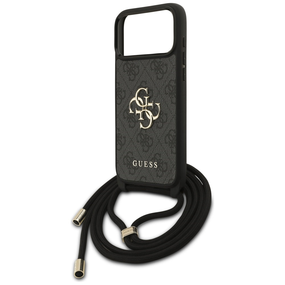 Guess 4G Big Logo Cord Stap Crossbody Case for iPhone 17 Pro Max - Black
