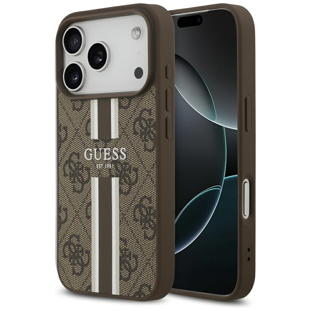 Guess 4G Printed Stripes MagSafe case til iPhone 17 Pro - brun