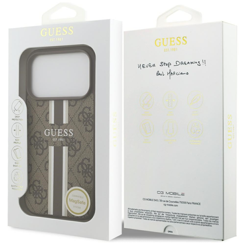 Guess 4G Printed Stripes MagSafe case til iPhone 17 Pro - brun