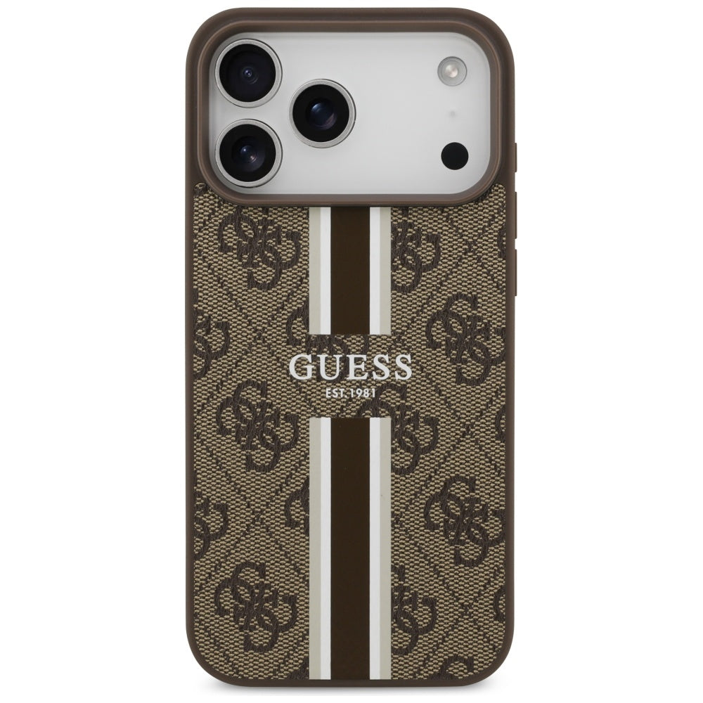 Guess 4G Printed Stripes MagSafe case til iPhone 17 Pro Max - brun