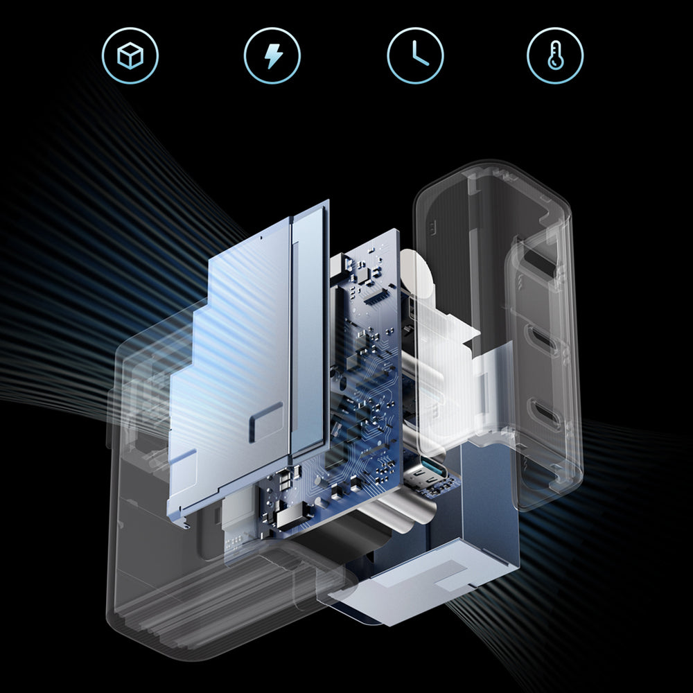 Cuktech CUKAD1003EUG GaN 100W Wall Charger 2 x USB-C 1 x USB-A with USB-C Cable - Gray
