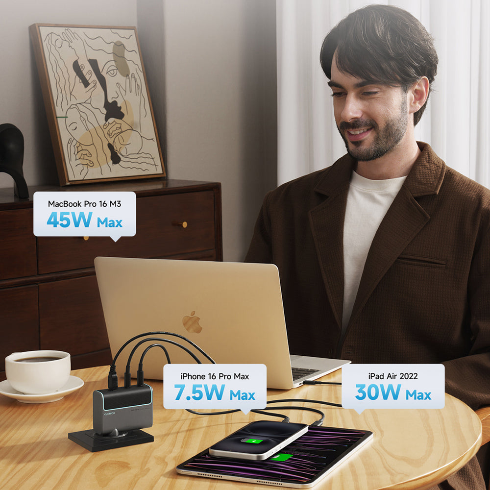 Cuktech CUKAD1003EUG GaN 100W Wall Charger 2 x USB-C 1 x USB-A with USB-C Cable - Gray