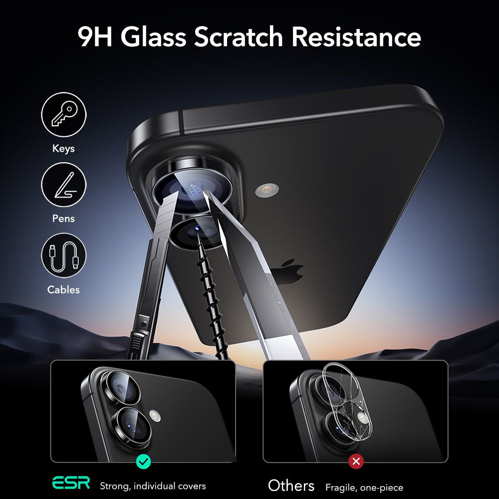 ESR Armorite Camera Cover til iPhone 16 / 16 Plus / 17 - sort