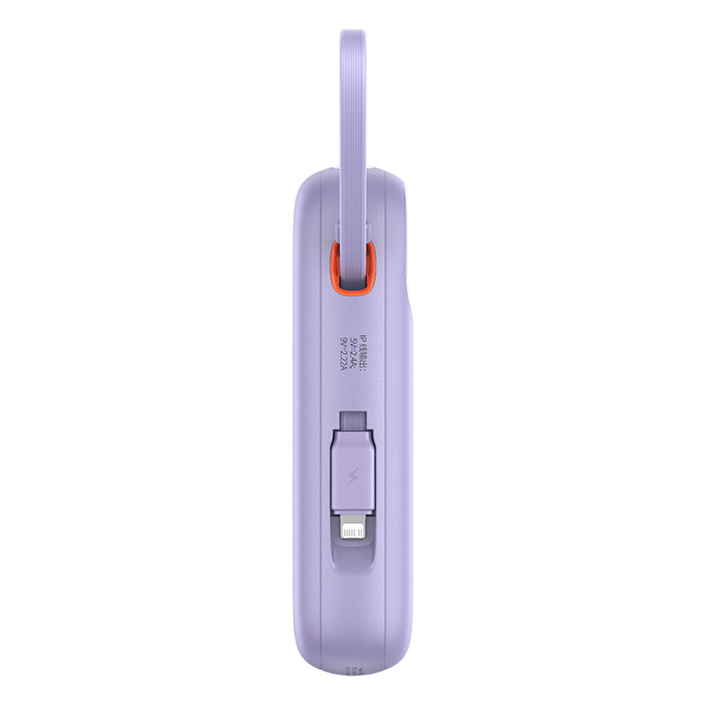 Baseus Qpow2 20000mAh 22.5W Powerbank med Dual Cable med Digital Display + Baseus Simple USB-C 3A Cable 0.3m (hvid) - Purple