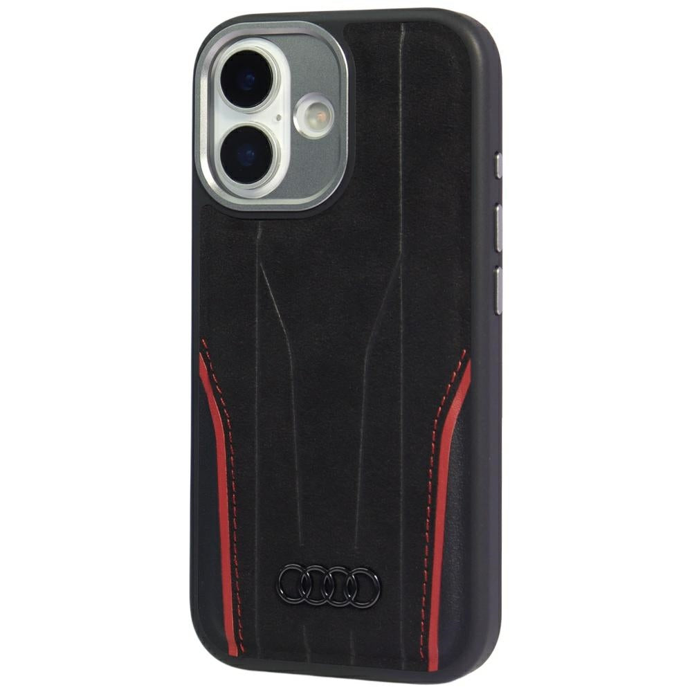 Audi R8 ægte læder MagSafe Case til iPhone 17 - sort og rød