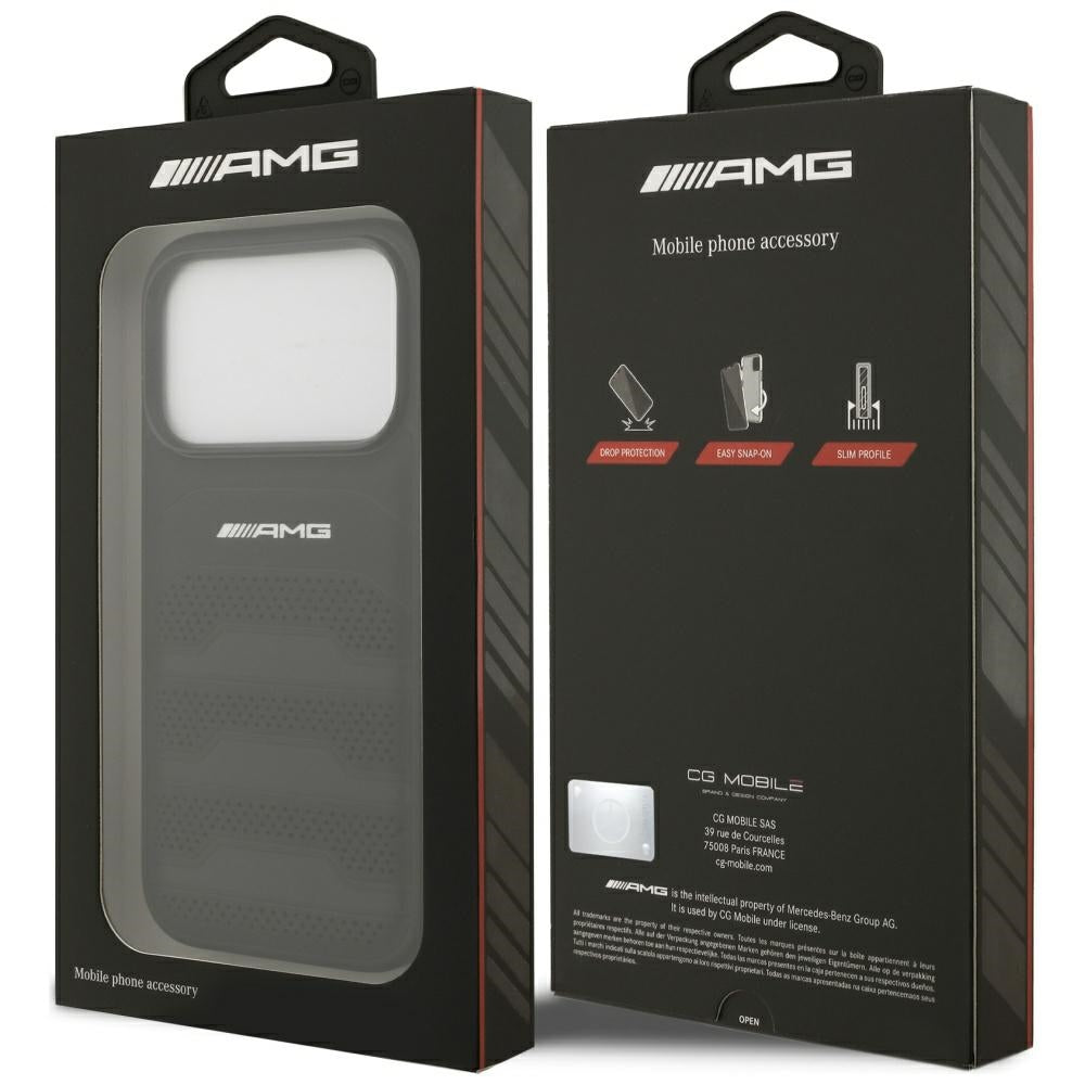 AMG Leather Debossed Lines Logo Case for iPhone 17 Pro - Black