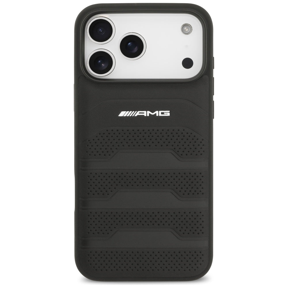AMG læder med udhuggede linjer Logo Case til iPhone 17 Pro Max - sort