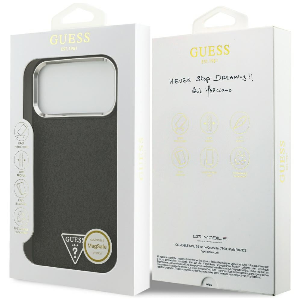 Guess Glitter Triangle Logo MagSafe Case til iPhone 17 Pro Max - sort