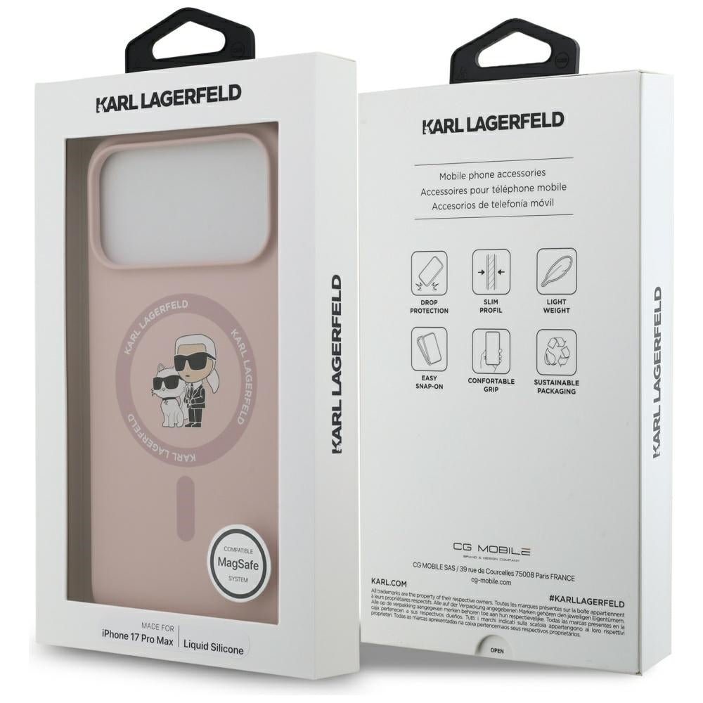 Karl Lagerfeld Silicone Karl&Choupette Ring MagSafe Case for iPhone 17 Pro Max - Pink