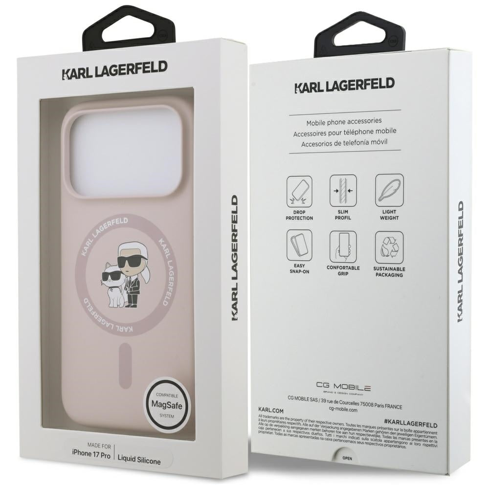 Karl Lagerfeld Silicone Karl&Choupette Ring MagSafe Case for iPhone 17 Pro - Pink