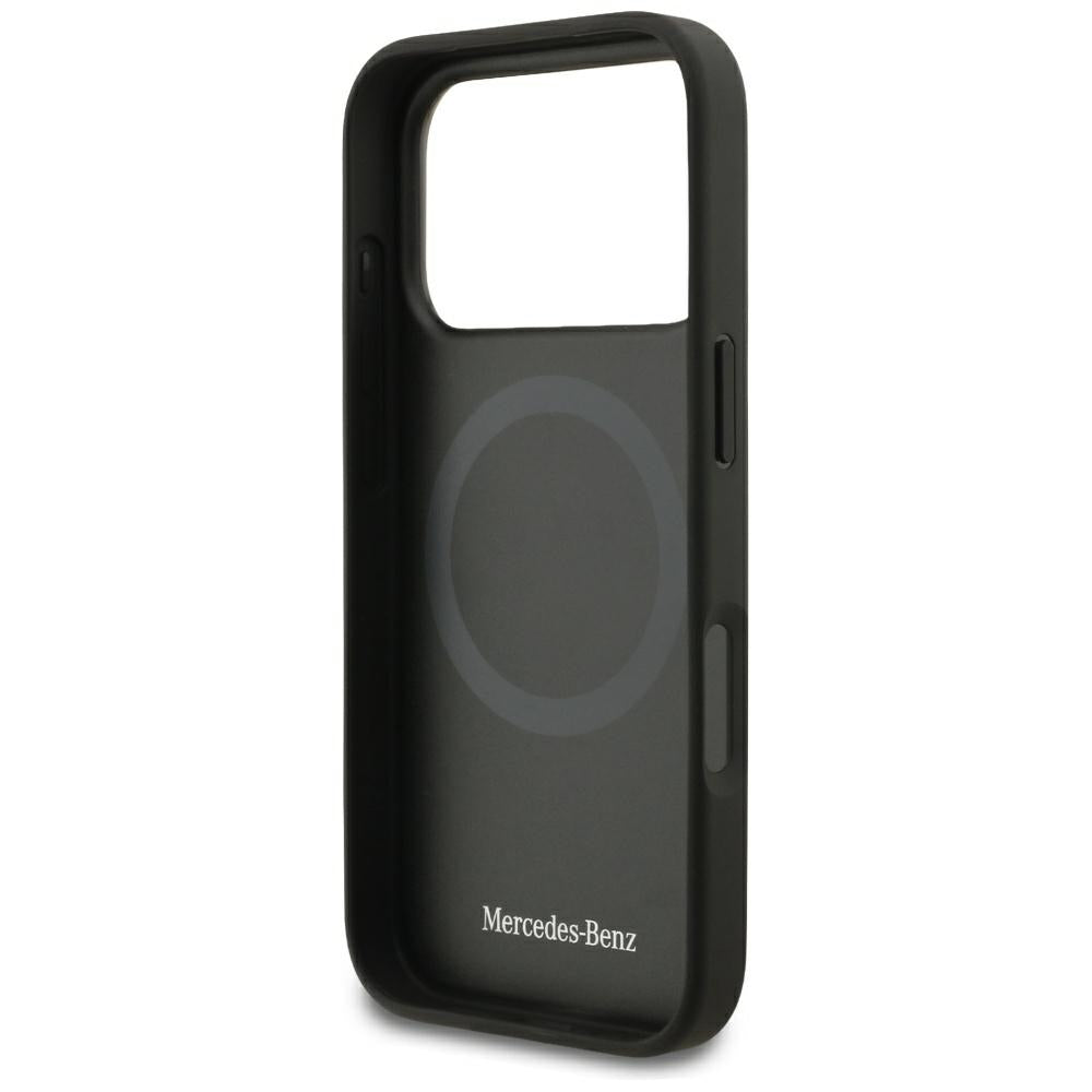 Mercedes Leather Laurel Leaves Stripes MagSafe Case for iPhone 17 Pro - Black