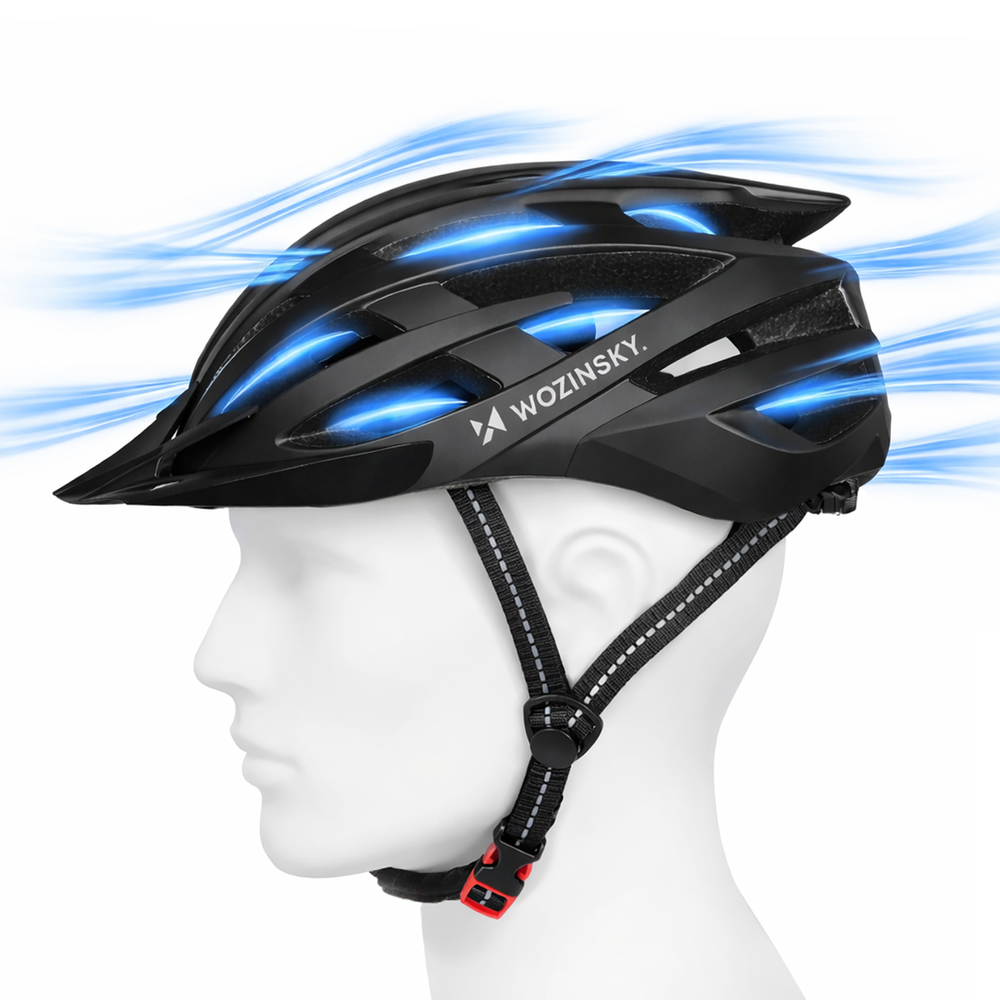 Wozinsky MTB Bike Helmet with Removable Visor and Rear USB Light M - Black