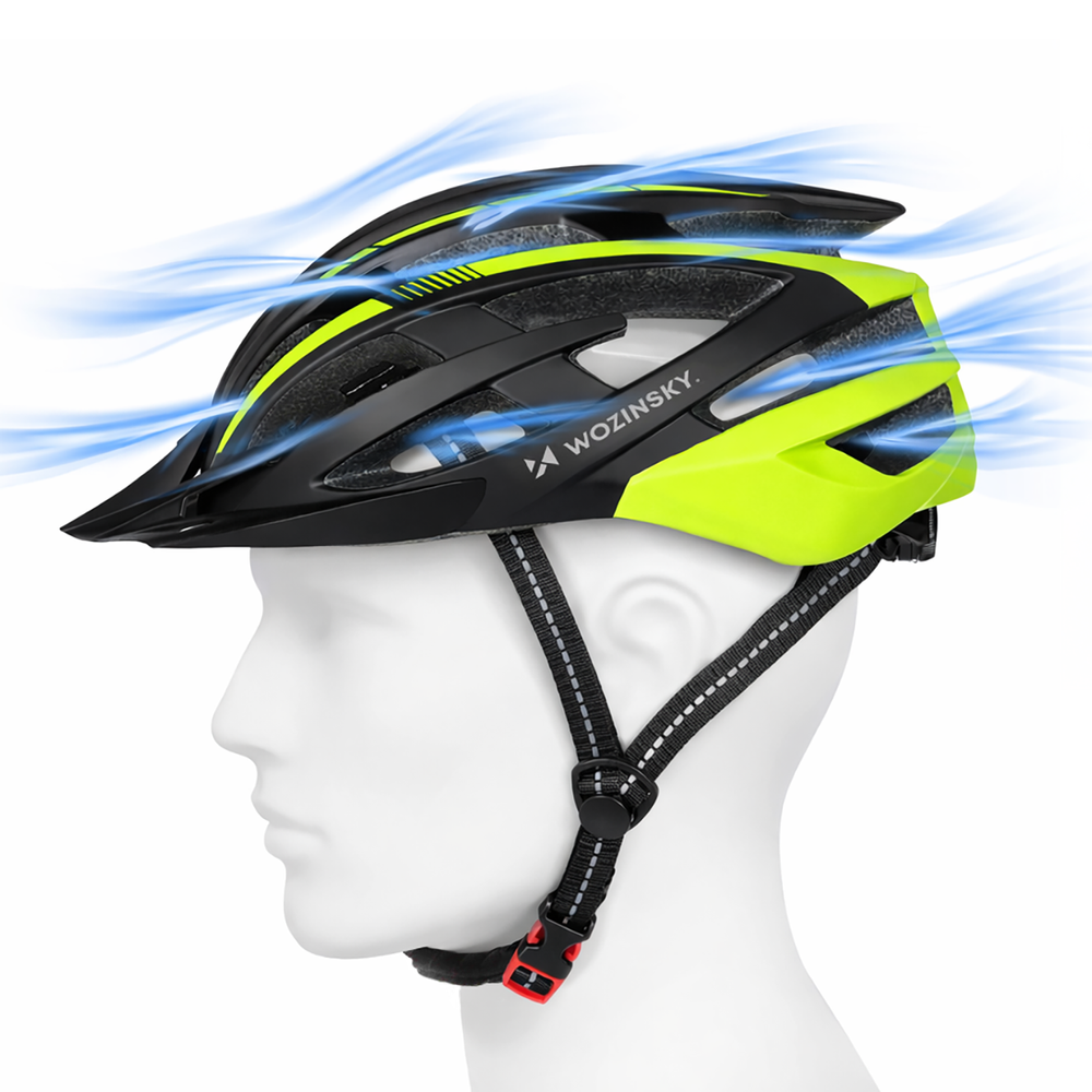 Wozinsky MTB Bike Helmet with Removable Visor and Rear USB Light L - Black and Yellow