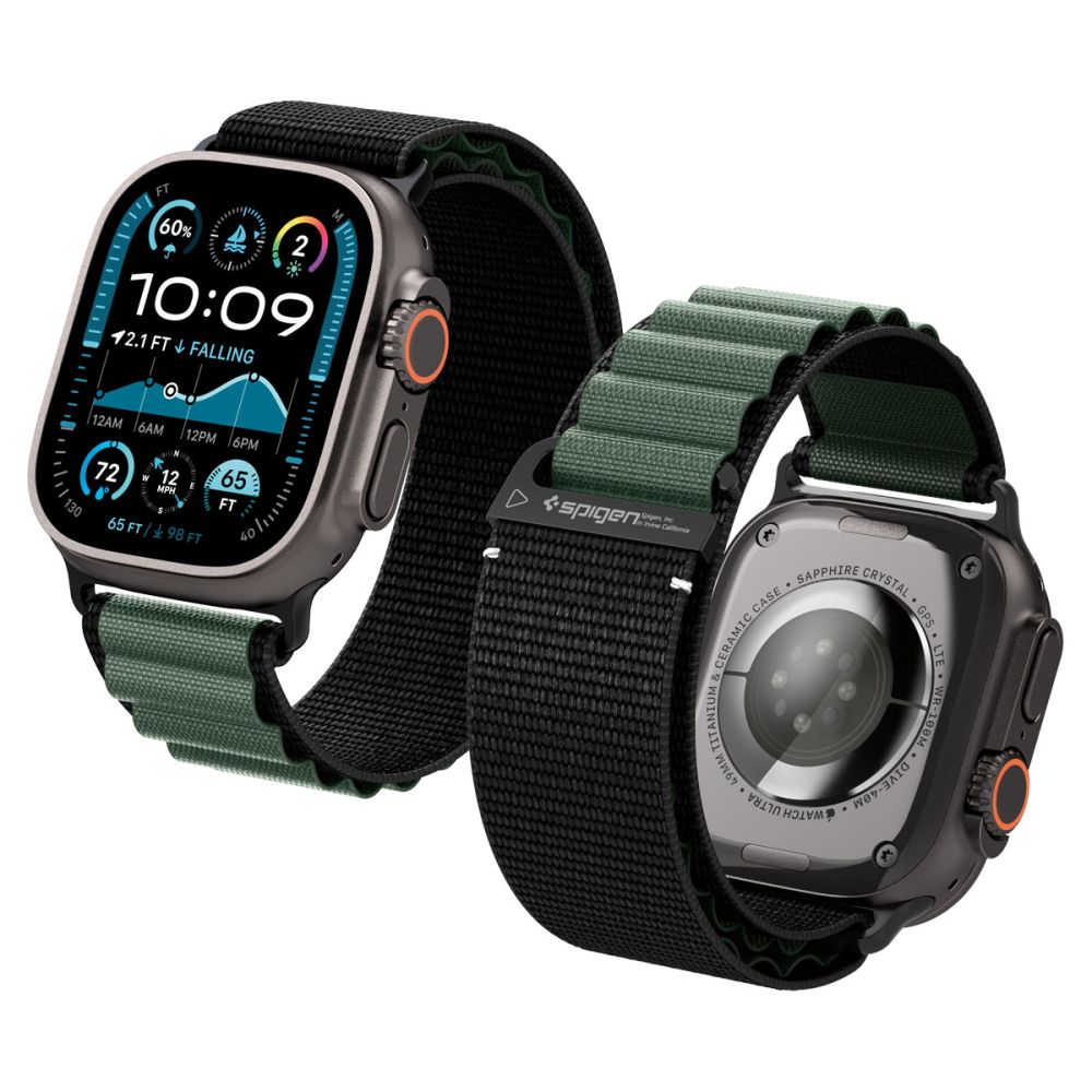 Strap Spigen WBF1 Strap til Apple Watch 44 / 45 / 46 / 49 mm - sort og grøn