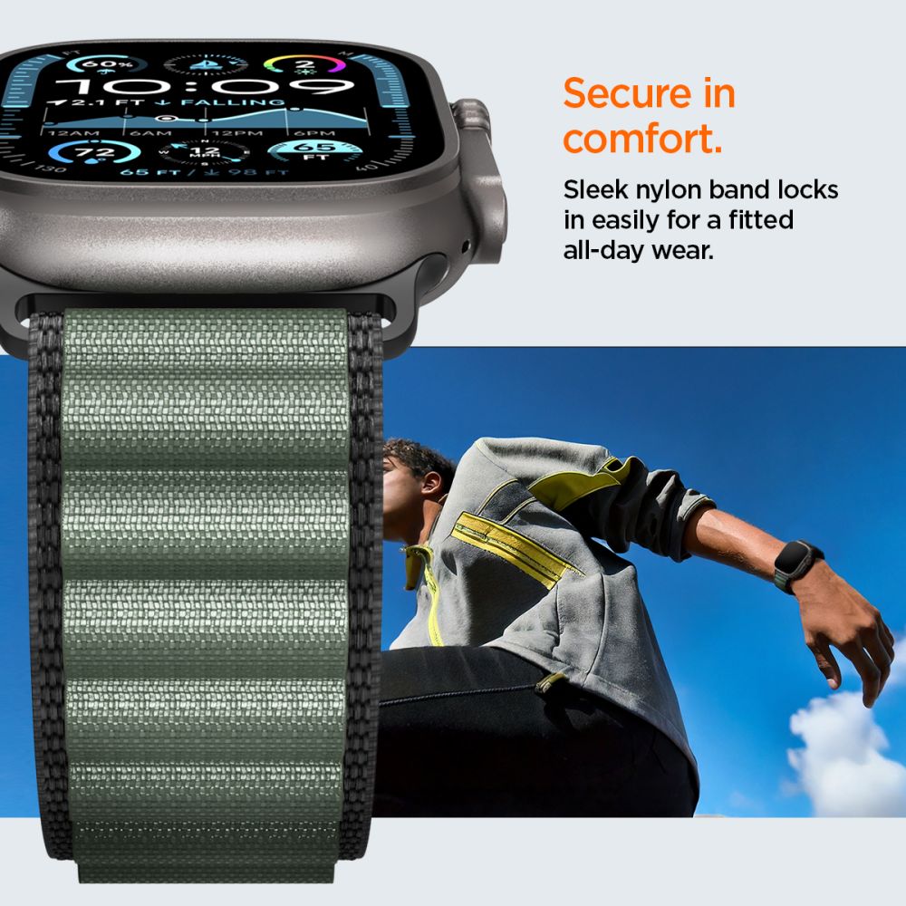 Strap Spigen WBF1 Strap til Apple Watch 44 / 45 / 46 / 49 mm - sort og grøn