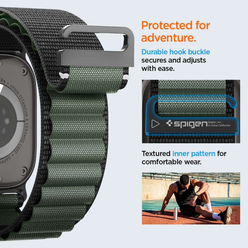 Strap Spigen WBF1 Strap til Apple Watch 44 / 45 / 46 / 49 mm - sort og grøn