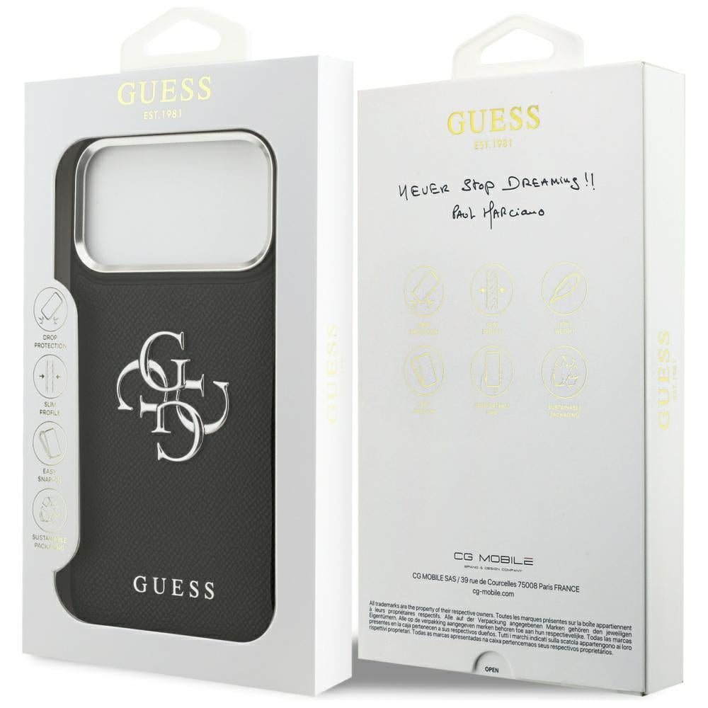Guess Grained Big 4G Classic Logo-hylster til iPhone 17 Pro Max - sort