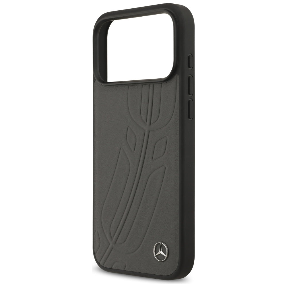 Mercedes Leather Large Laurel Leave MagSafe Case for iPhone 17 Pro Max - Black and Gray