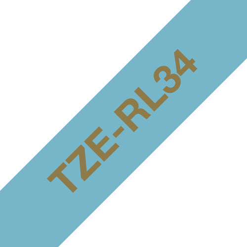 Brother TZE-RL34 etiketbånd Gold on blue