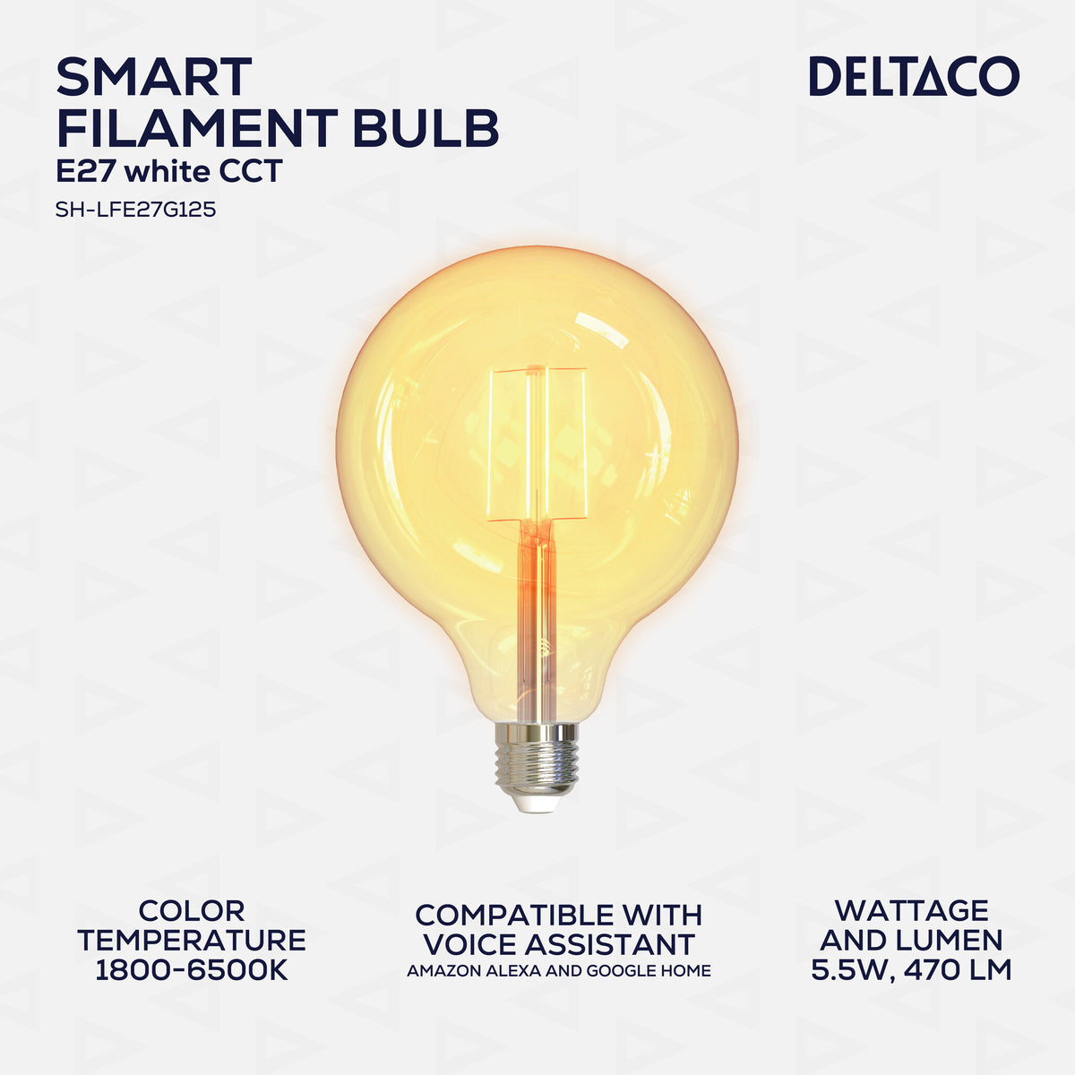 Deltaco SMART H LED filament lamp E27 WiFI 2.4GHz 5.5W 470lm Dim