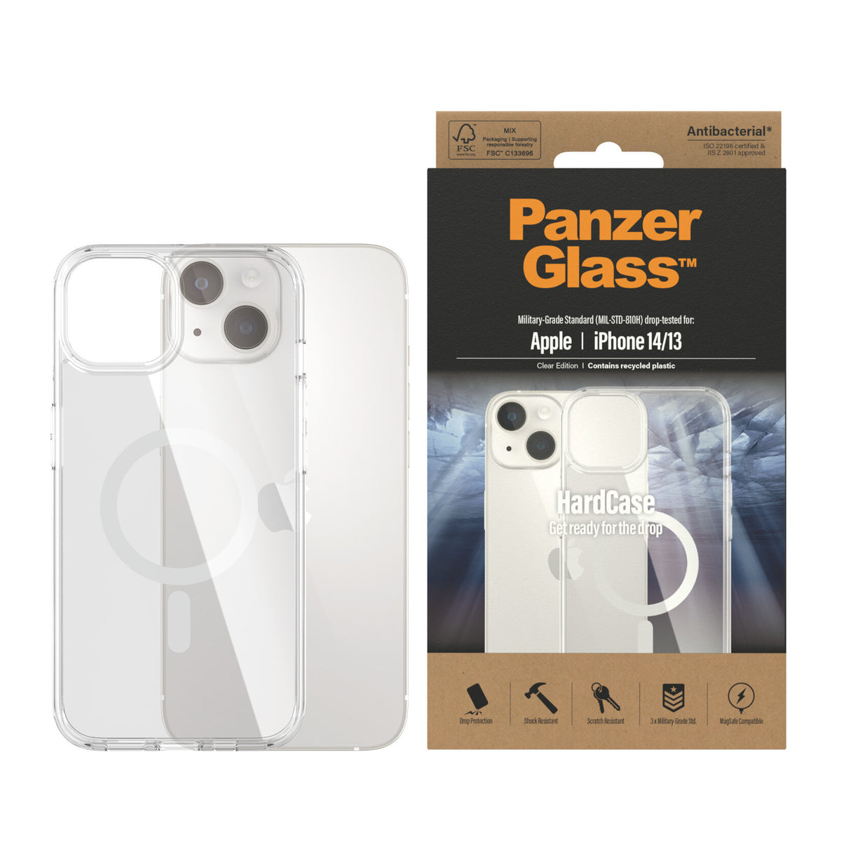 PanzerGlass ® HardCase Transparent m. Hvid MagSafe iPhone 14 | 13