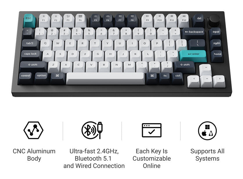 Keychron Q1 Max tastatur Spil USB + RF Wireless + Bluetooth QWERTY Sort, Blå, Mørkeblå, Hvid