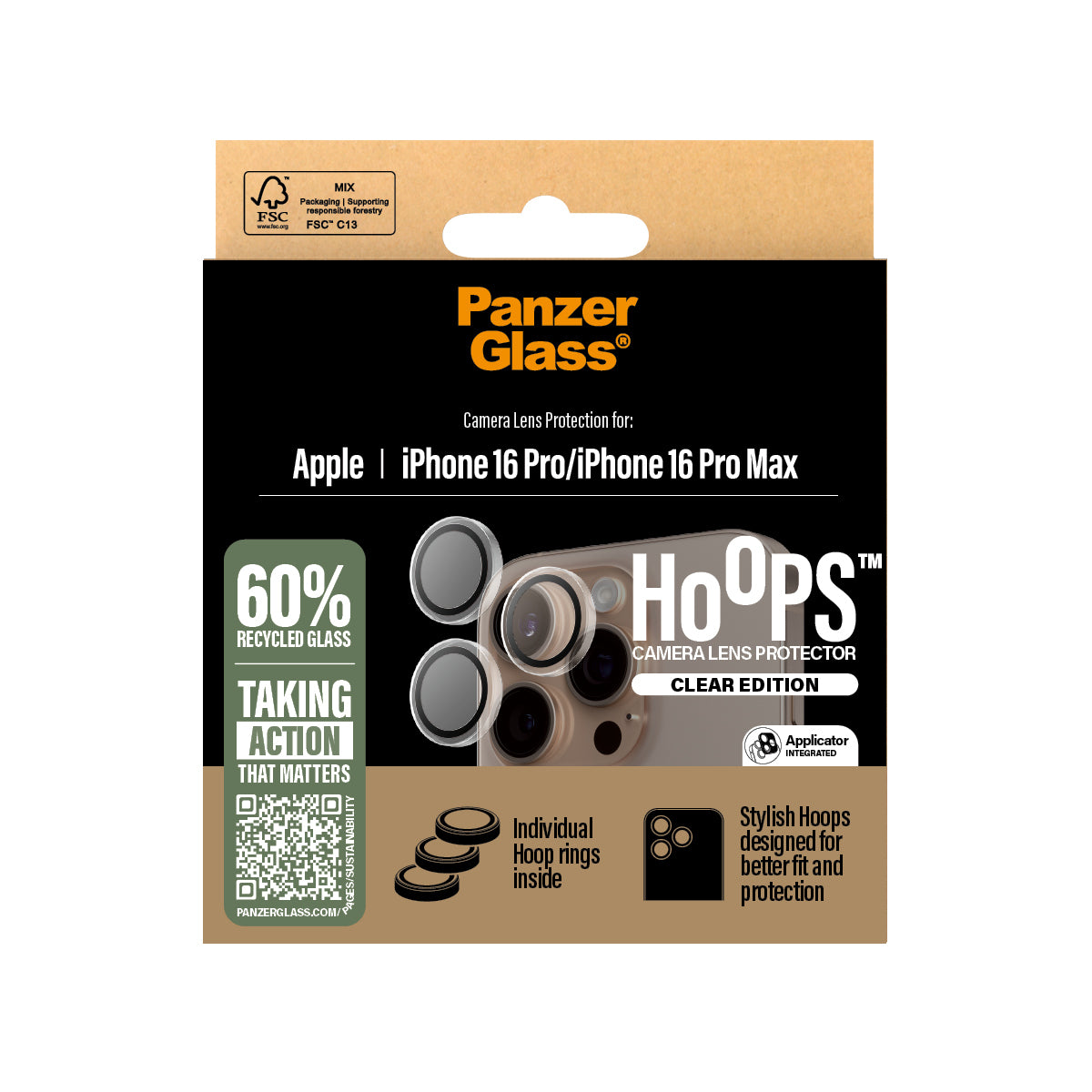 PanzerGlass ® Hoops® Transparent Kameralinsebeskytter iPhone 16 Pro | 16 Pro Max