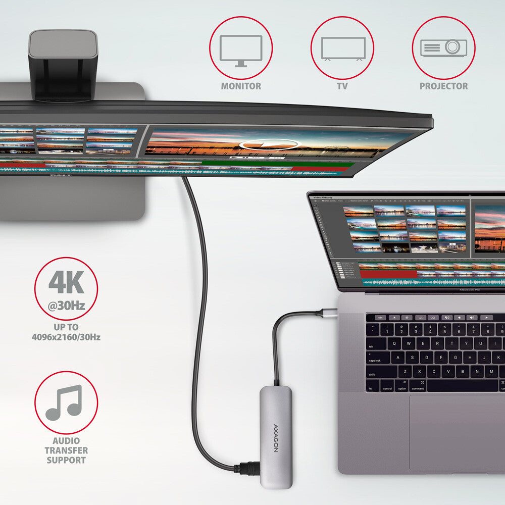 Axagon HMC-HCR3A 3x USB-A+ HDMI+ SD/microSD USB-C 3.2 Gen 1 hub 20cm Ledningsført USB 3.2 Gen 1 (3.1 Gen 1) Type-C Grå