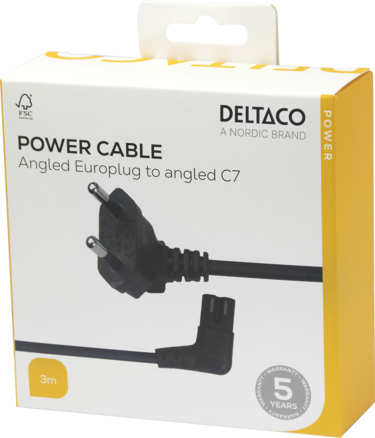 Deltaco Power cord CEE 7/16 - C7 angled, 3,0m, black