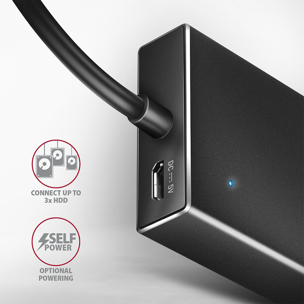 Axagon HUE-F7A 7x USB 3.2 Gen 1 ALU FLAT hub micro power IN 1m USB-A USB 3.2 Gen 1 (3.1 Gen 1) Type-A 5000 Mbit/s Sort