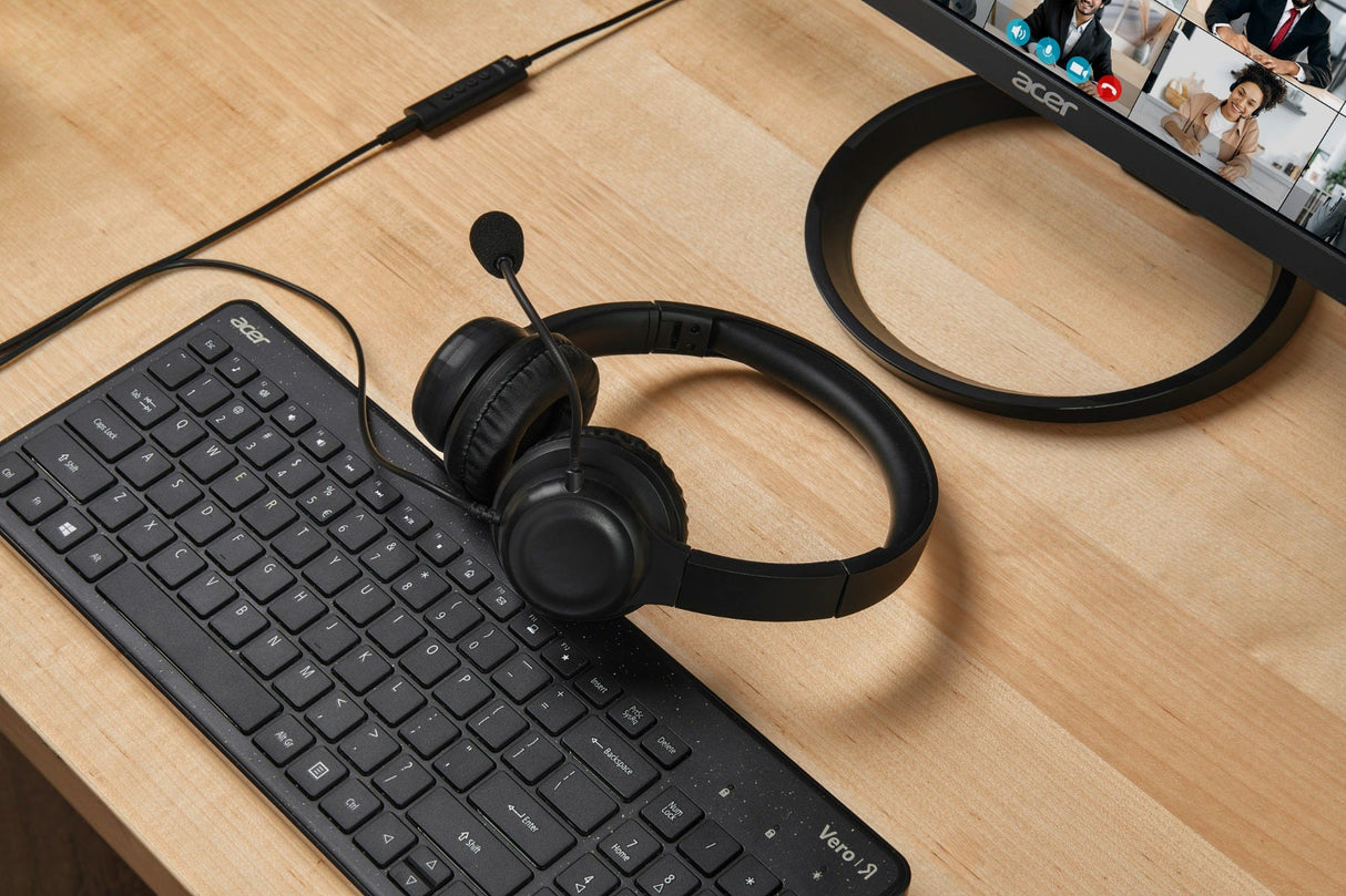 Acer AHW154 Headset Ledningsført Håndholdt Kontor/Callcenter USB Type-A Sort