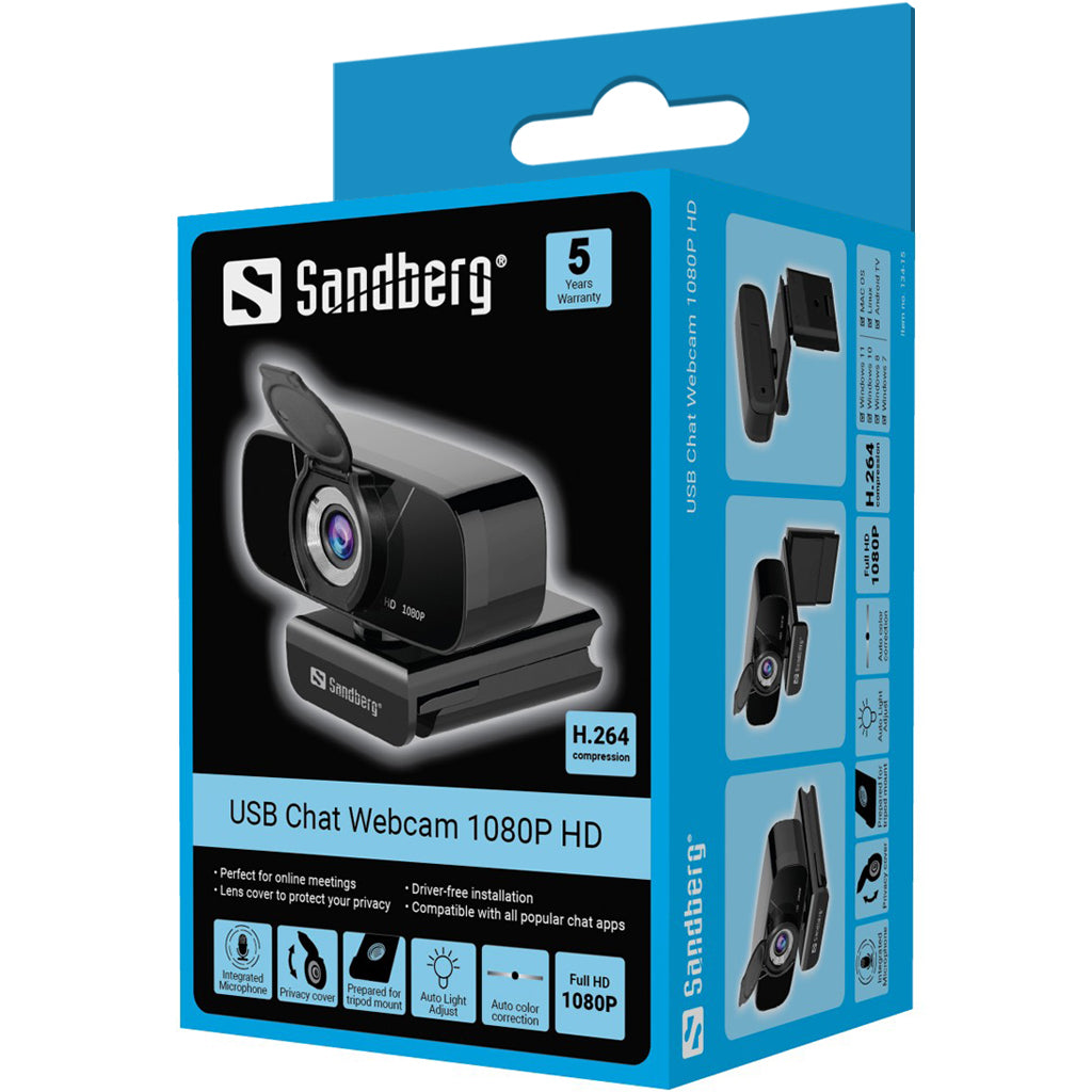 Sandberg 134-15 webcam 2 MP 1920 x 1080 pixel USB 2.0 Sort