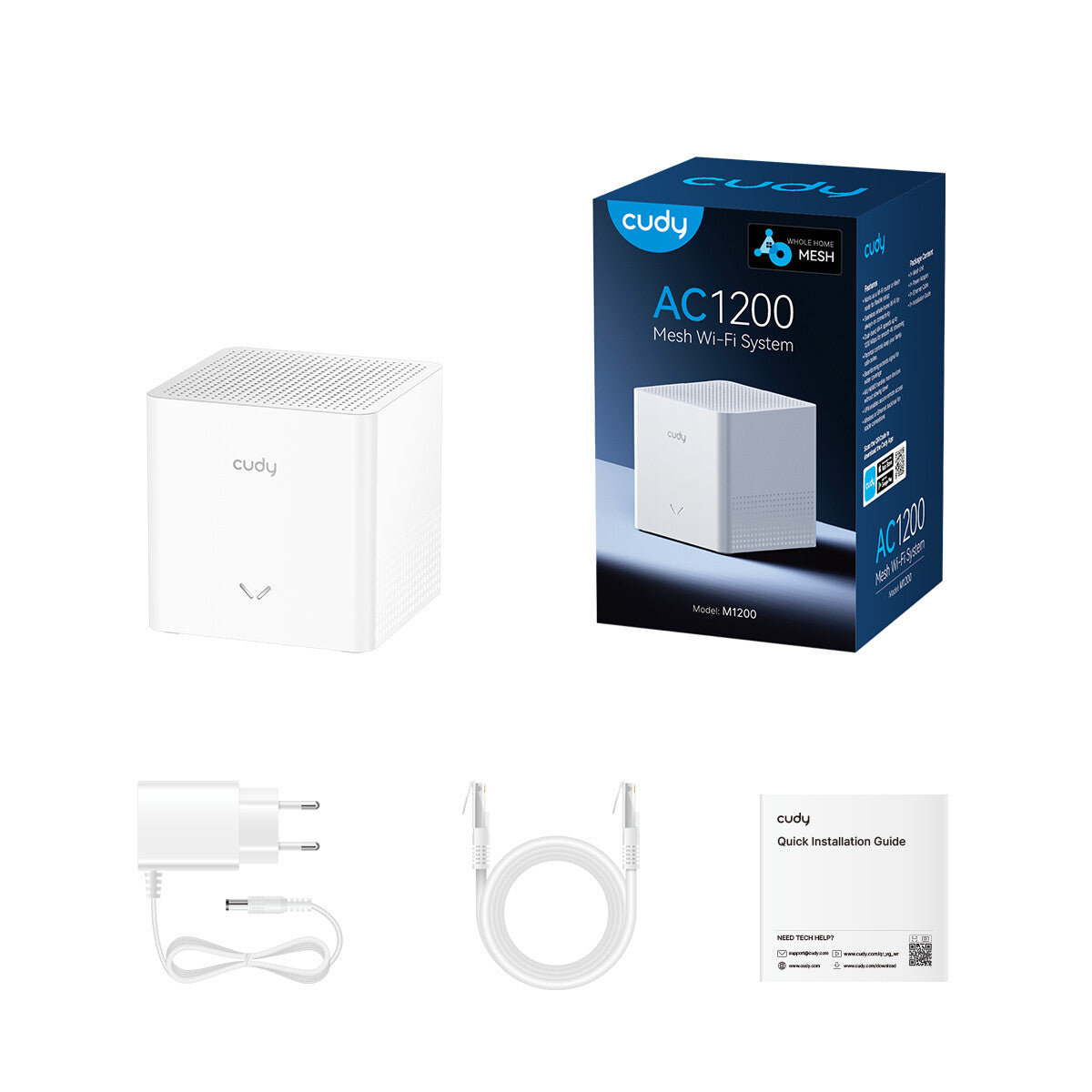 Cudy AC1200 Mesh Wi-Fi System, M1200 2.0, 1-Pack Dual-band (2,4 GHz / 5 GHz) Wi-Fi 5 (802.11ac) Hvid Intern