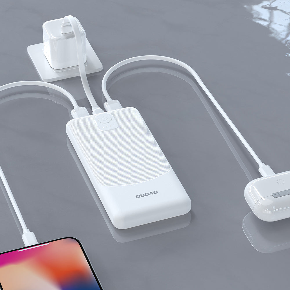 Powerbank Dudao K10 10000mAh 2.4A 2 x USB-A - hvid