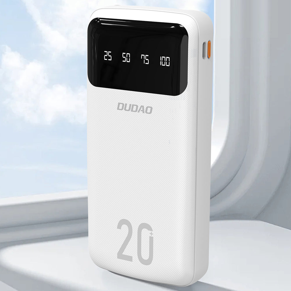 Dudao stor kapacitet powerbank med 4 indbyggede kabler 20000mAh USB Type C + micro USB + Lightning + USB-A (indgang) - hvid (Dudao K6Pro +)