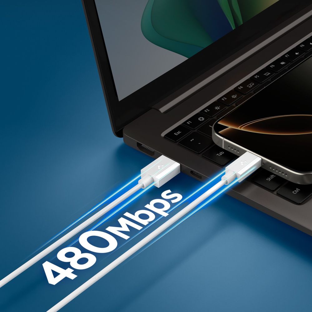 Spigen EB6010AC USB-A / USB-C 60W-kabel 100 cm - hvid