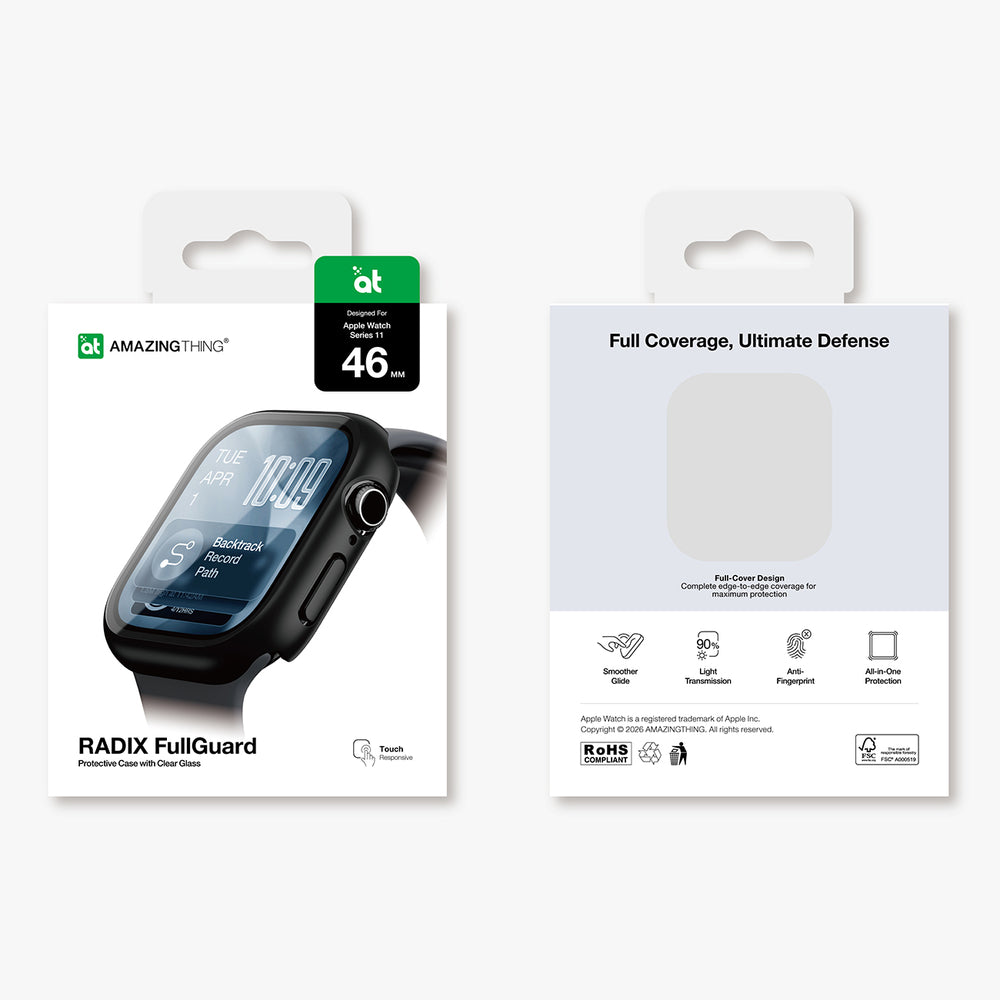 AmazingThing Radix Glass Screen Protector med Case til Apple Watch Series 11 46mm - sort